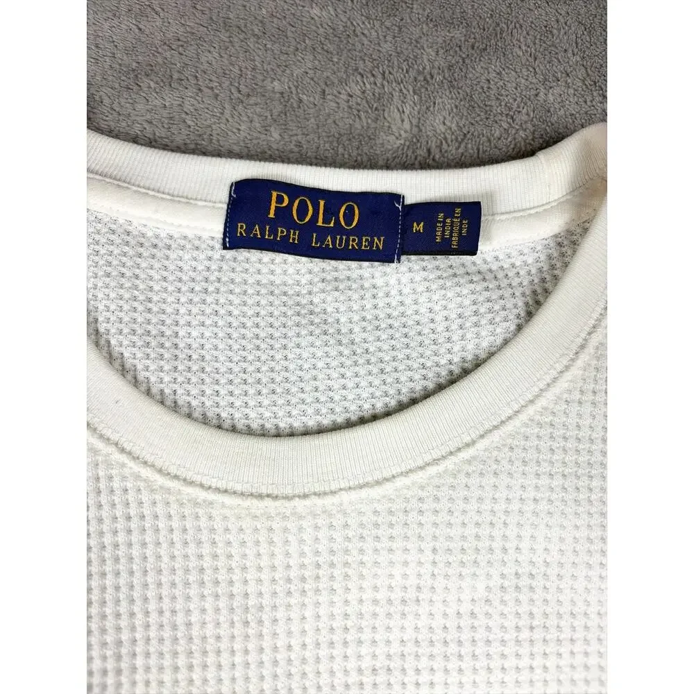 Polo Ralph Lauren Men's Sz M Long Sleeve Shirt White Thermal Waffle Knit Logo
